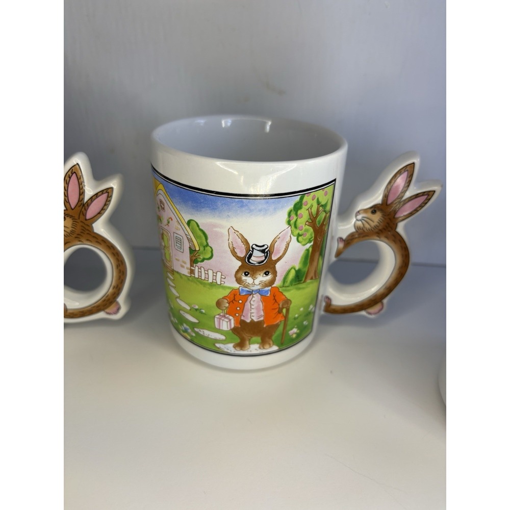 🐰4 Vintage Peter Rabbit Easter Bunny Coffee Tea Mugs Bunny Shaped Handles - Picture 3 of 9